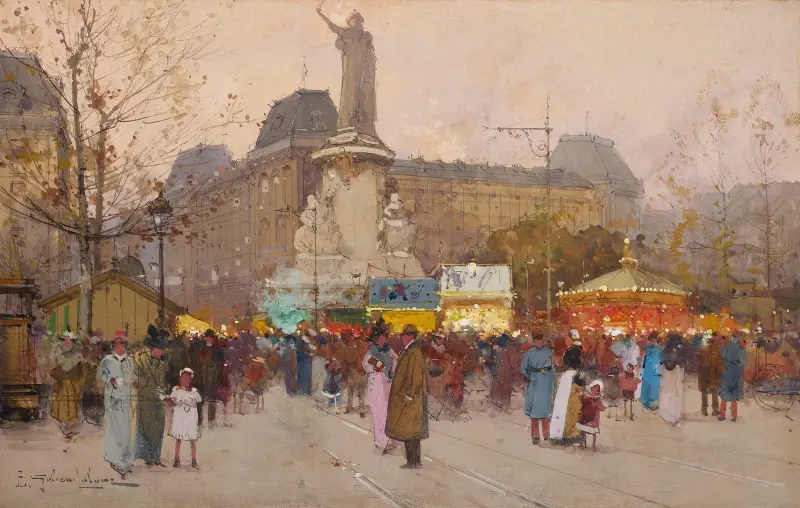 Place de la République, Paris av Eugène Galien-Laloue