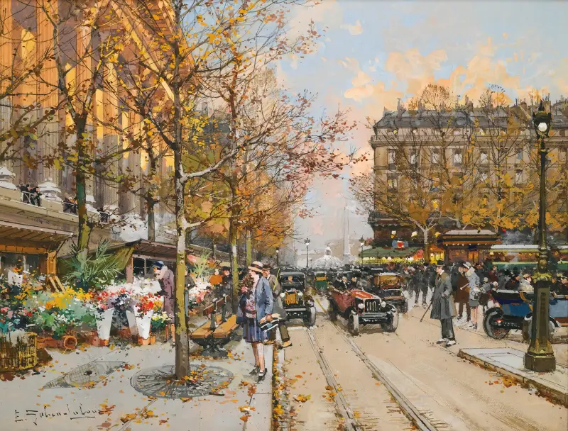 Place De La Madeleine av Eugène Galien-Laloue