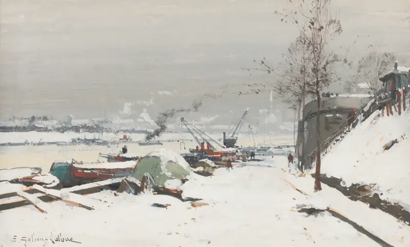 Nabrzeże Bercy w śniegu, Eugène Galien-Laloue