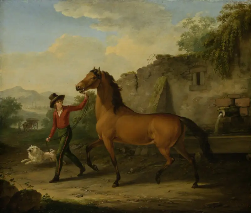 Stajenny prowadzi ogiera od poidła, Johann Georg Pforr
