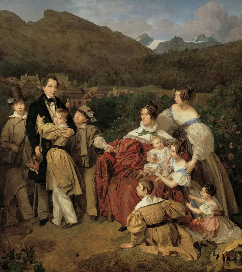Notarien Dr. Josef August Eltz med sin maka Caroline, född Schaumburg, och de åtta barnen i Ischl av Ferdinand Georg Waldmüller