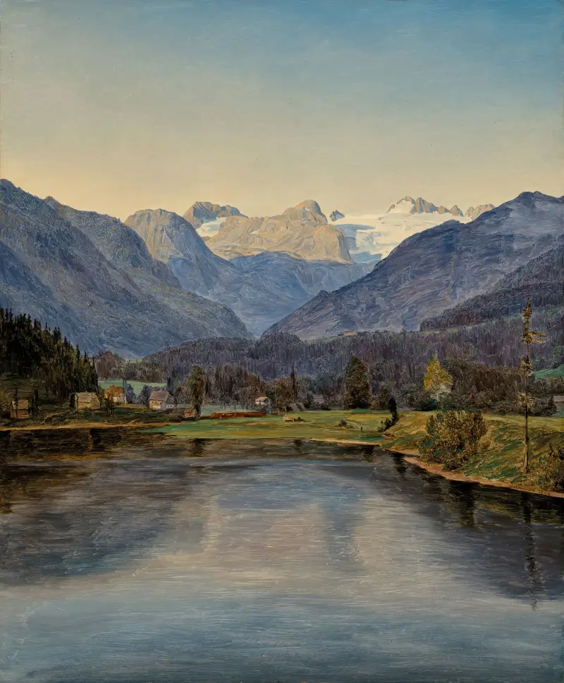 Vy över Altausseesjön och Dachstein av Ferdinand Georg Waldmüller