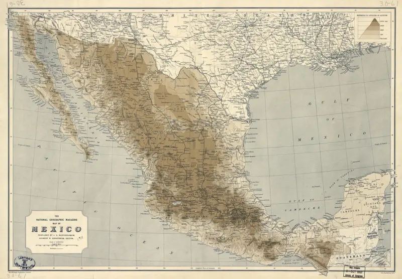 National Geographic Magazines karta över Mexiko av John George Bartholomew