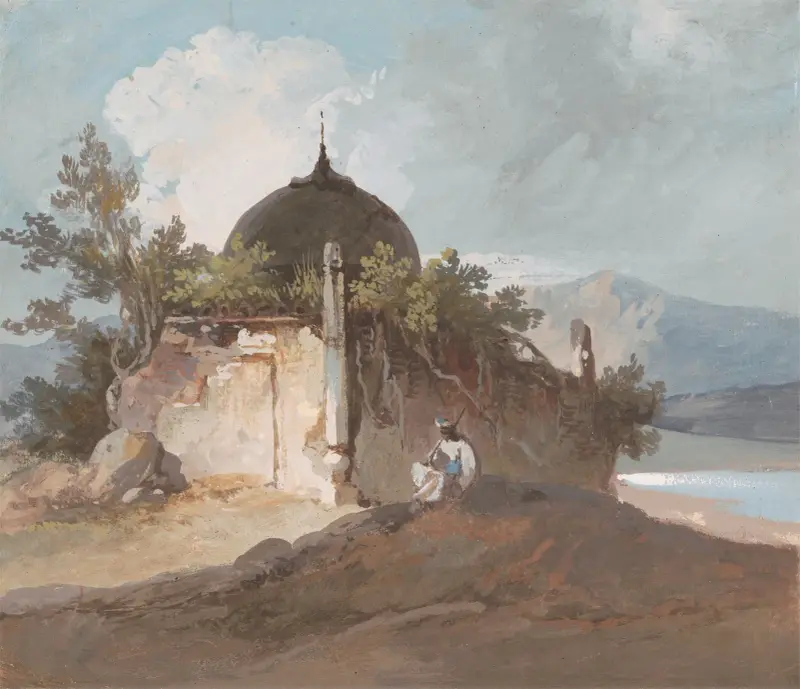 Sittande figur vid ett indiskt tempel av George Chinnery