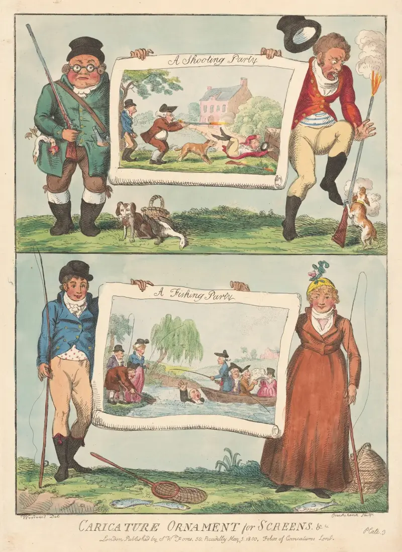 Eine Jagdgesellschaft, eine Angelgesellschaft von George Cruikshank