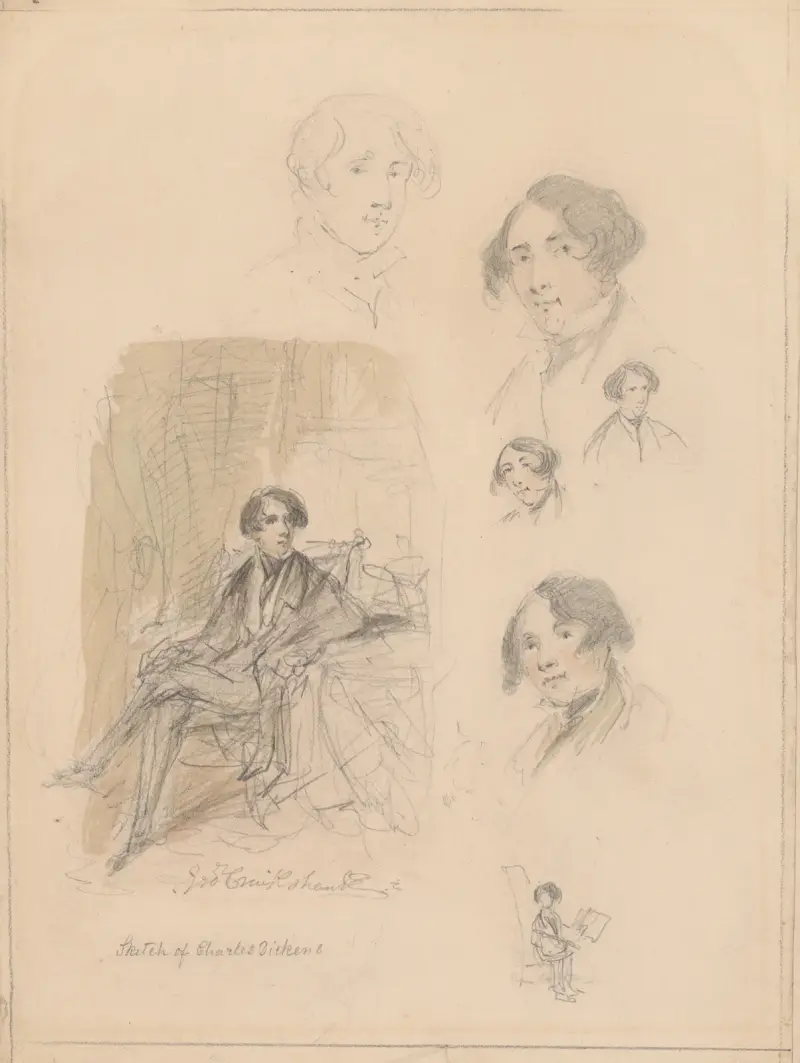 Charles Dickens; 7 Originalskizzen in Bleistift von George Cruikshank