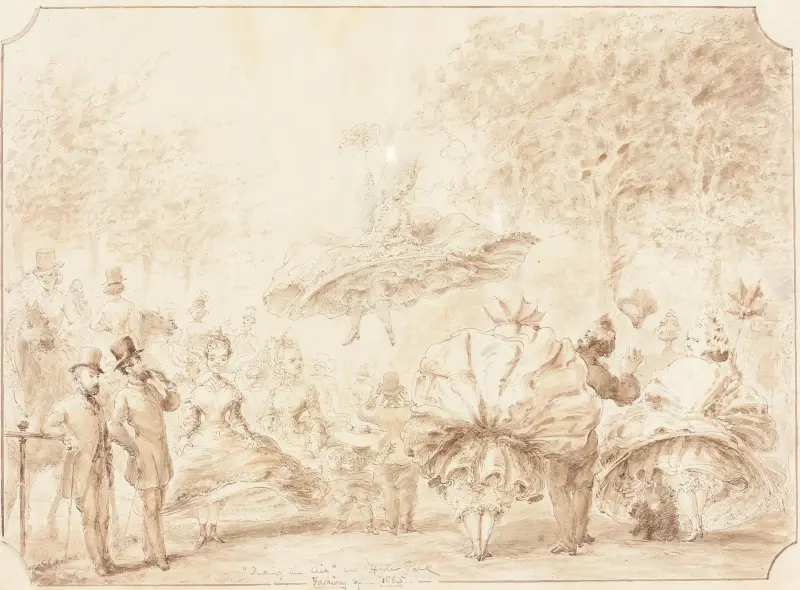 ”Att ta luften” i Hyde Park (baksida) av George Cruikshank
