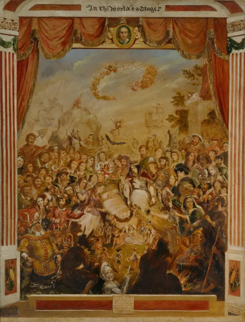 William Shakespeares första framträdande på Globe-teaterns scen av George Cruikshank