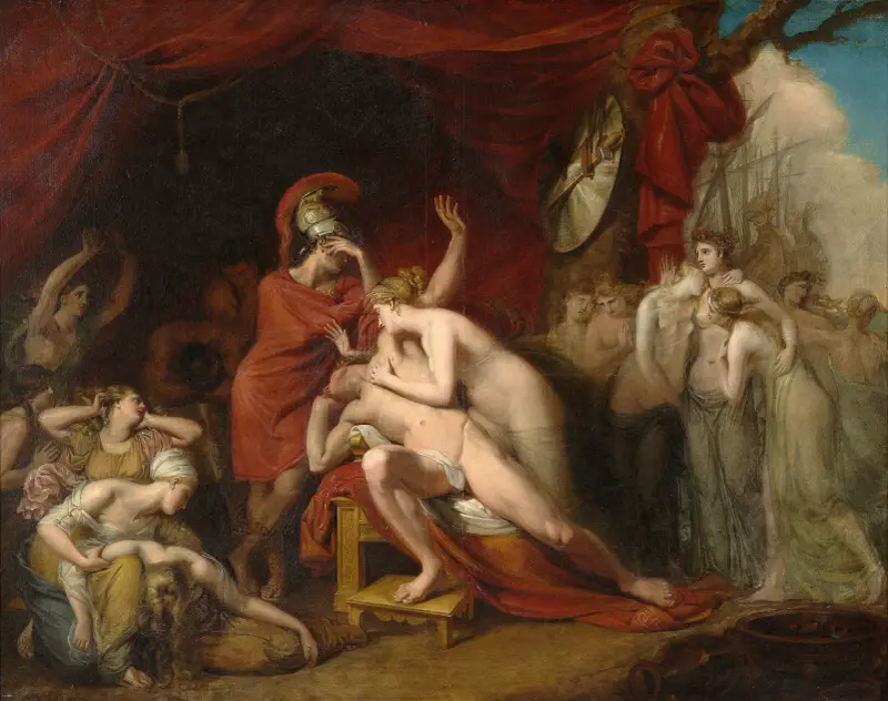 Akilles, ursinnig över förlusten av Patroklos, avvisar Thetis tröst av George Dawe