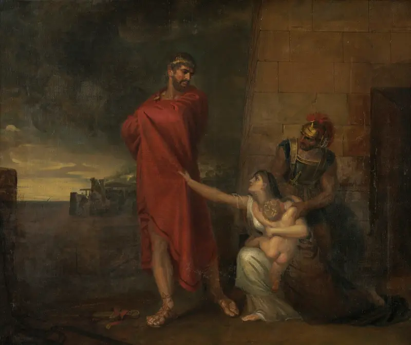 Andromache bönfaller Odysseus att skona hennes sons liv av George Dawe