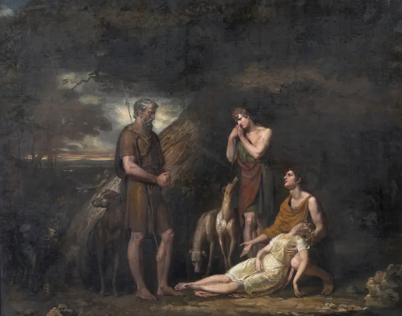 Imogen funnen i Belarius grotta av George Dawe