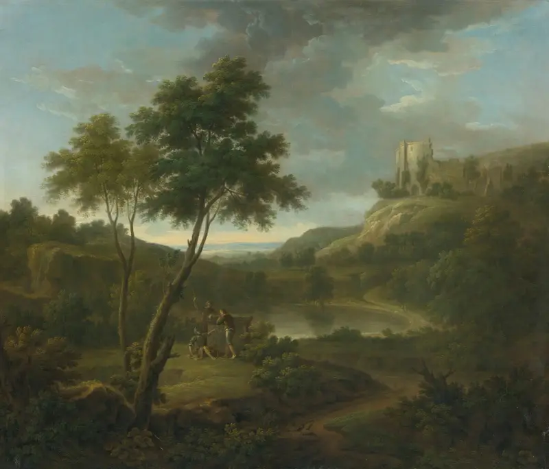 Capriccio With A Classical Sarcophogus And Possibly Beeston Castle, Chesire av George Lambert
