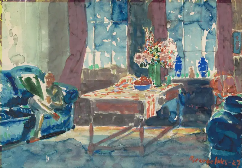 Selbstporträt – Interieur aus meiner New Yorker Wohnung von George Luks