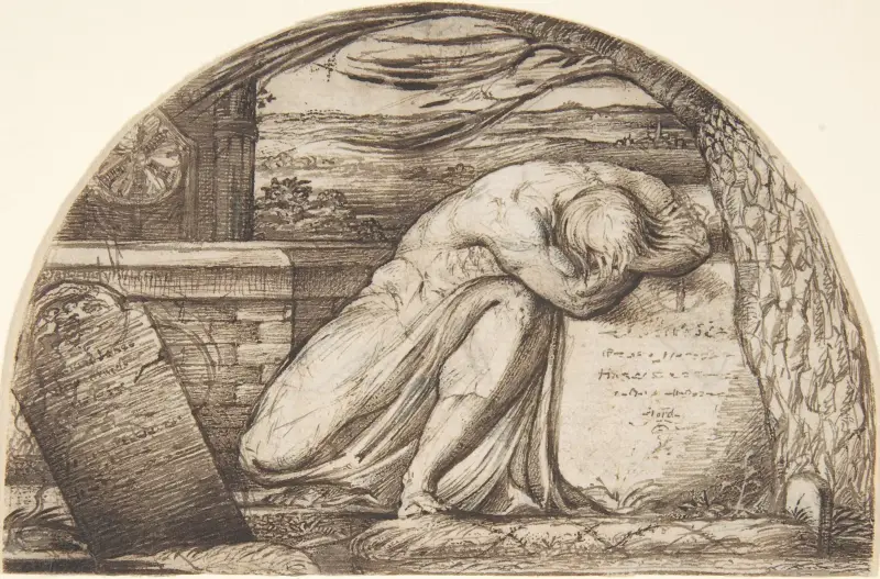 A Figure Weeping Over a Grave av George Richmond