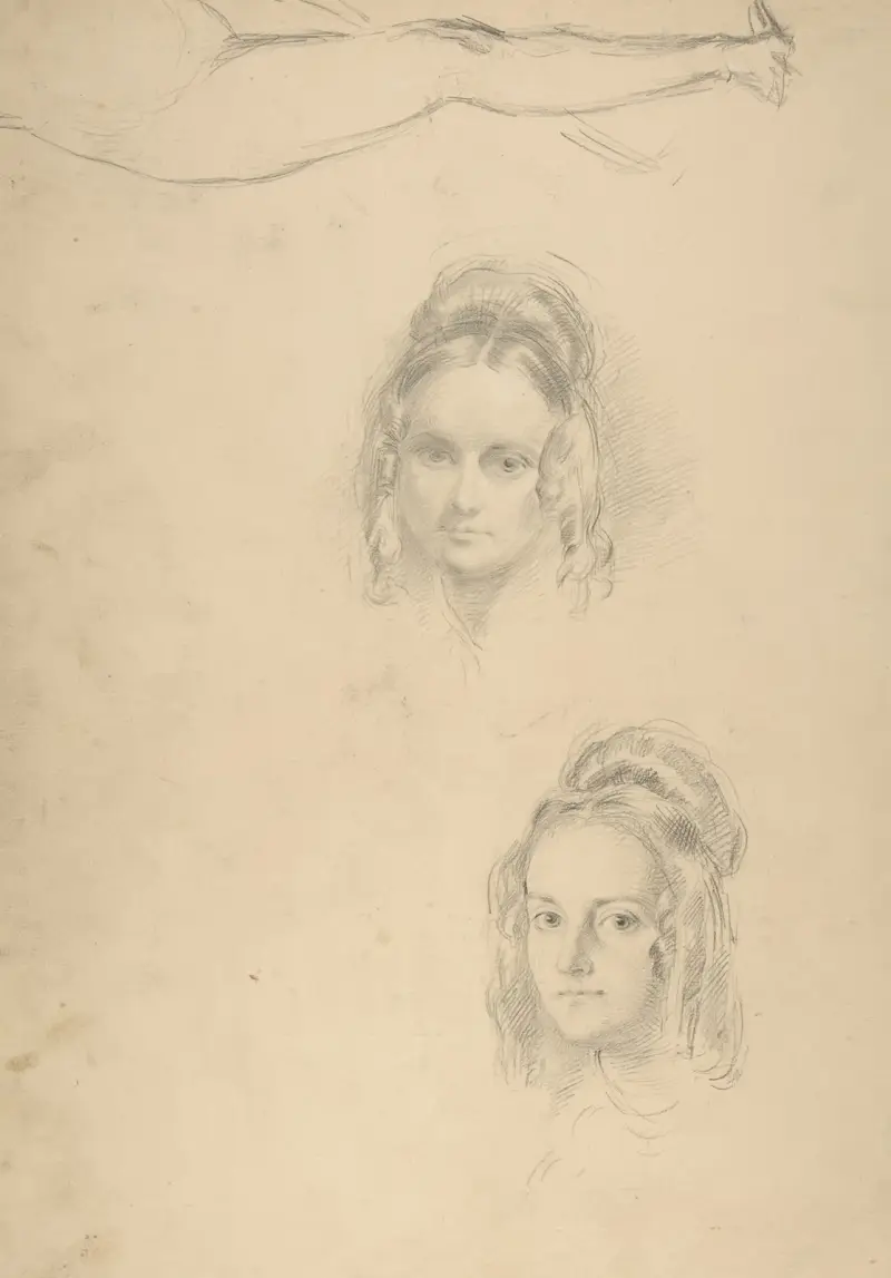 Zwei Porträtstudien der Ehefrau des Künstlers und eine Studie eines Beins und eines Oberkörpers von George Richmond