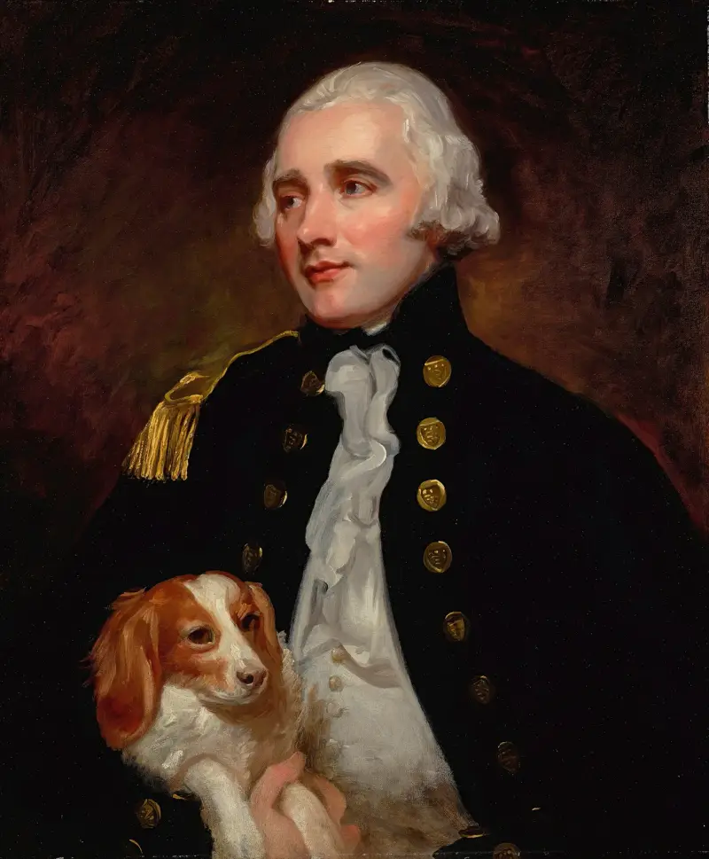 Porträtt av en officer vid ingenjörskåren, halvfigur, tidigare identifierad som Sir George Grey av George Romney