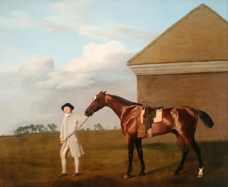Firetail med sin tränare vid rykthuset på Newmarket Heath av George Stubbs