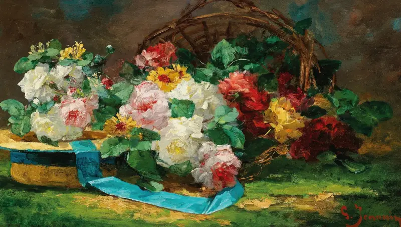 Stilleben med rosor och en hatt av Georges Jeannin