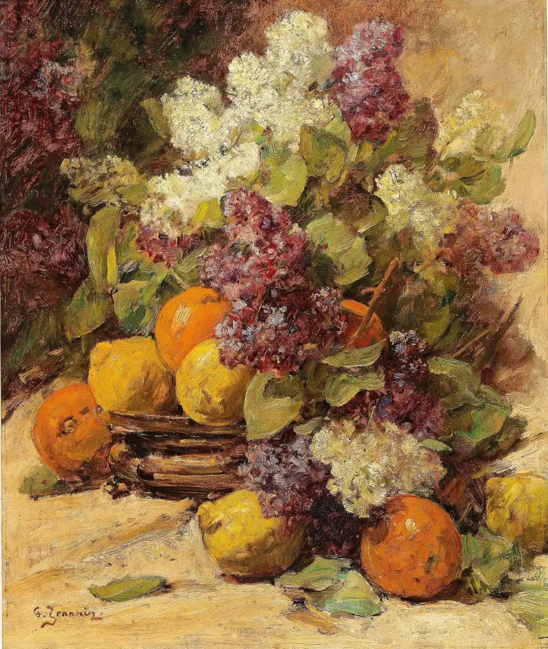 Stilleben med syrenbukett och citroner av Georges Jeannin