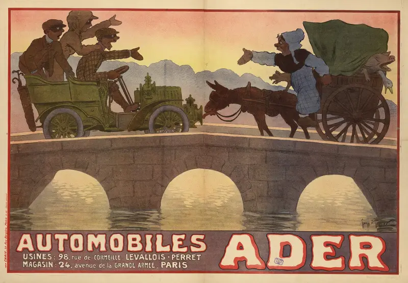 Automobiles Ader. Fabriker, 98 rue de Cormeilles, Levallois-Perret – Butik, 24 avenue de la Grande-Armée, Paris av Georges Meunier