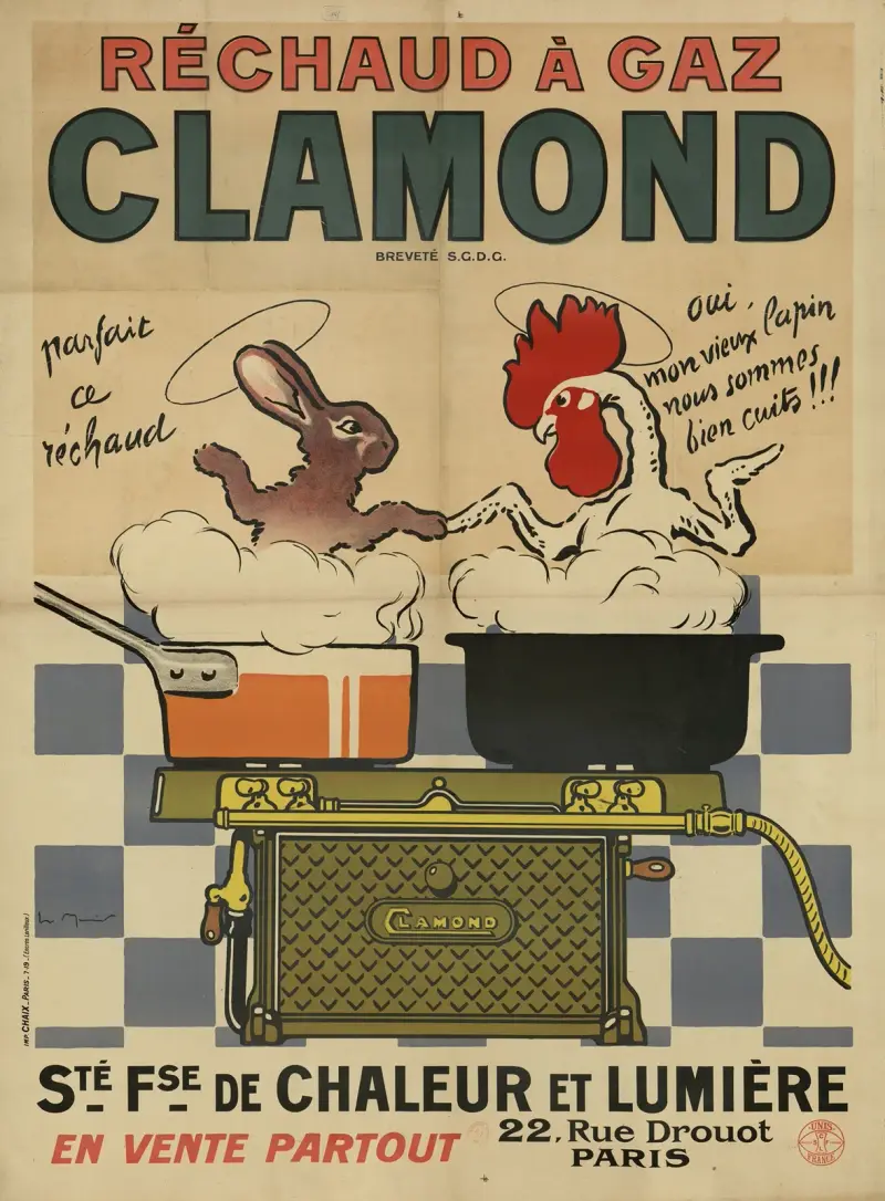 Réchaud à gaz Clamond. Société française de chaleur et lumière, 22, rue Drouot, Paris. kanin, tupp av Georges Meunier