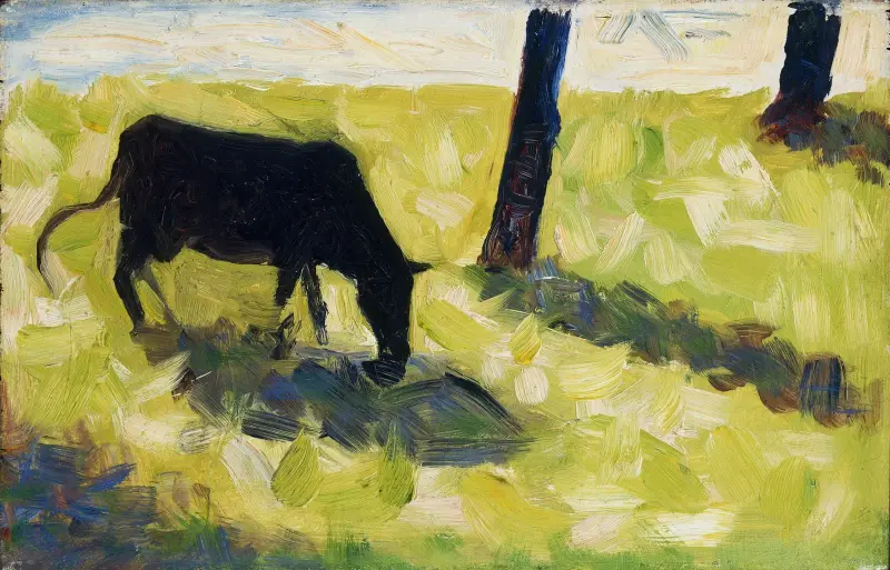 Svart ko på en äng av Georges Seurat