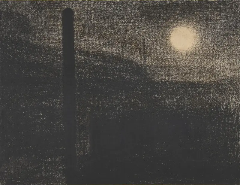 Courbevoie; fabriker i månsken av Georges Seurat