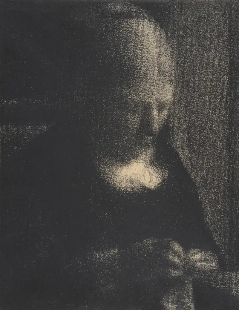 Broderi; konstnärens mor av Georges Seurat