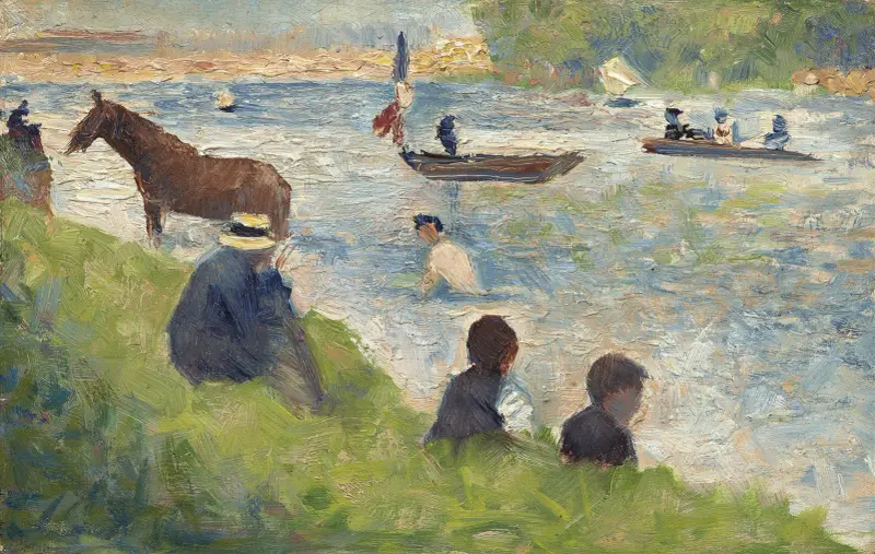 Hästar och båtar (studie till Badarna i Asnières) av Georges Seurat