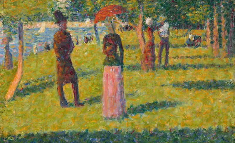Landskap och figurer (Den rosa kjolen) av Georges Seurat