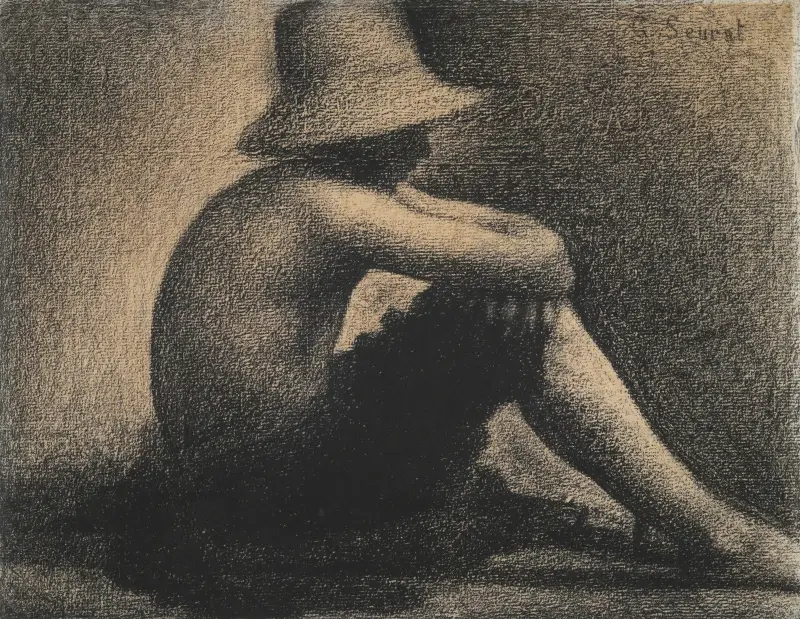 Sitzender Junge mit Strohhut, Studie zu Badende in Asnières von Georges Seurat