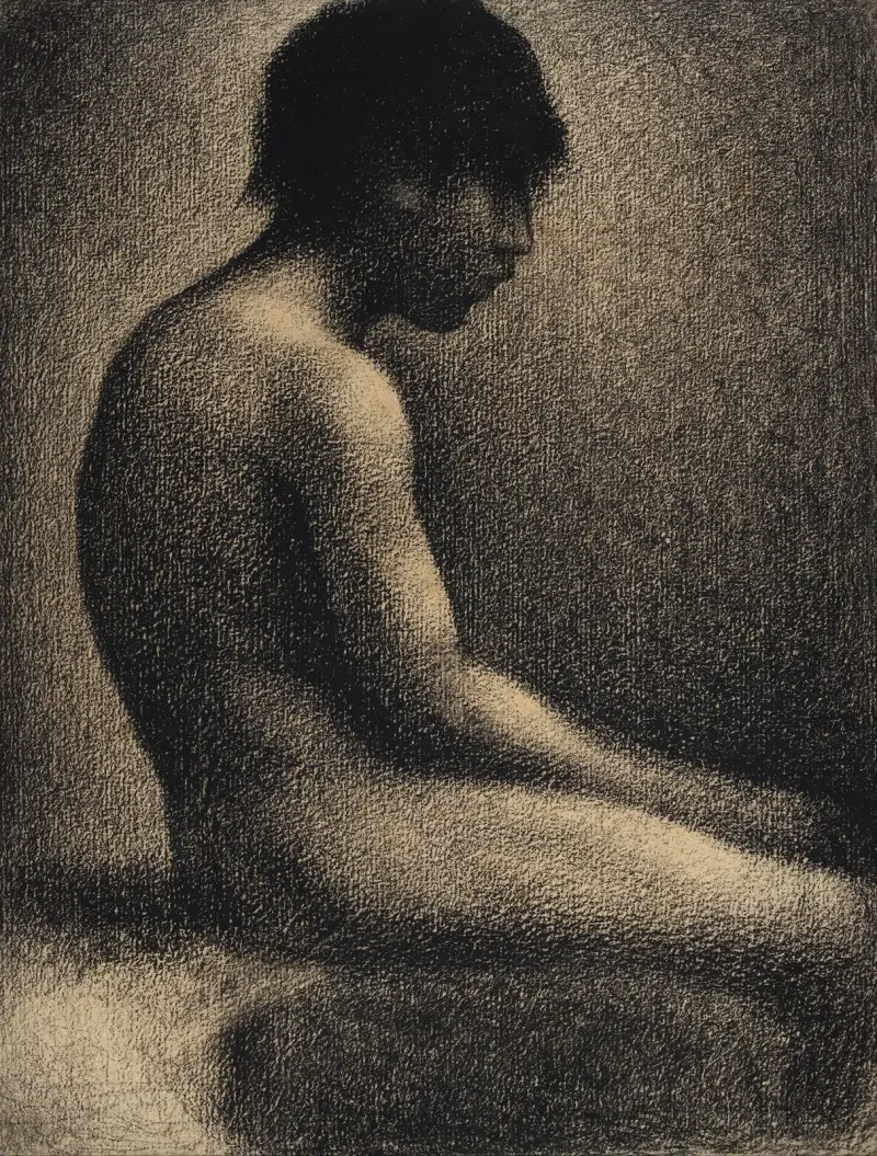Siedzący akt; studium do „Une Baignade”, Georges Seurat
