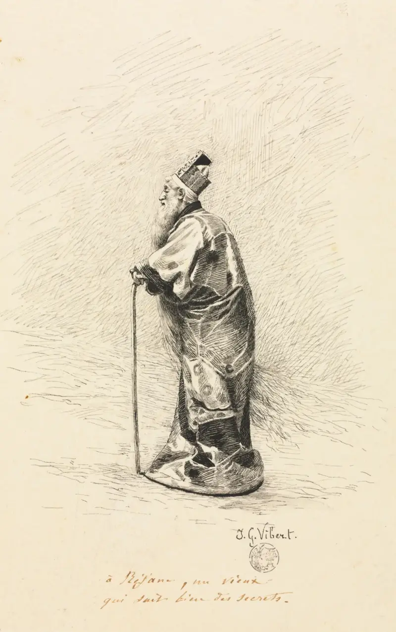 Studie för trollkarlen i 'Conte de Fée' (Saga om en fe) av Jehan Georges Vibert