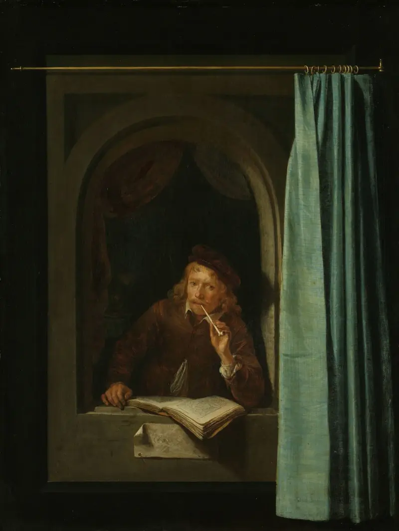 Man Smoking a Pipe av Gerrit Dou
