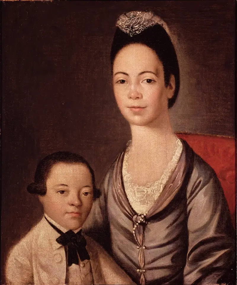 Mrs. Aaron Lopez and Her Son Joshua av Gilbert Stuart
