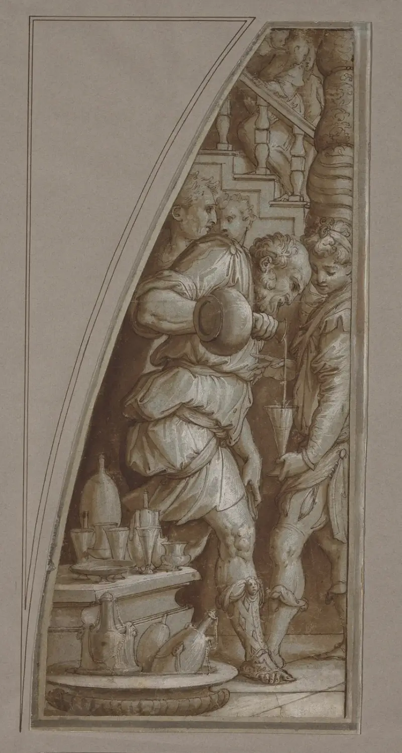 Skäggig man som fyller ett glas av Giorgio Vasari
