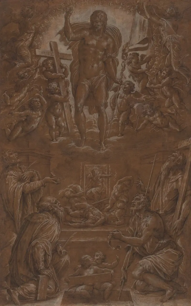 Der auferstandene Christus, von Heiligen und Engeln angebetet von Giorgio Vasari