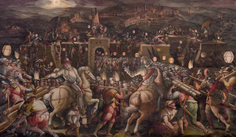 Stormningen av fästningen vid Porta Camollia i Siena av Giorgio Vasari