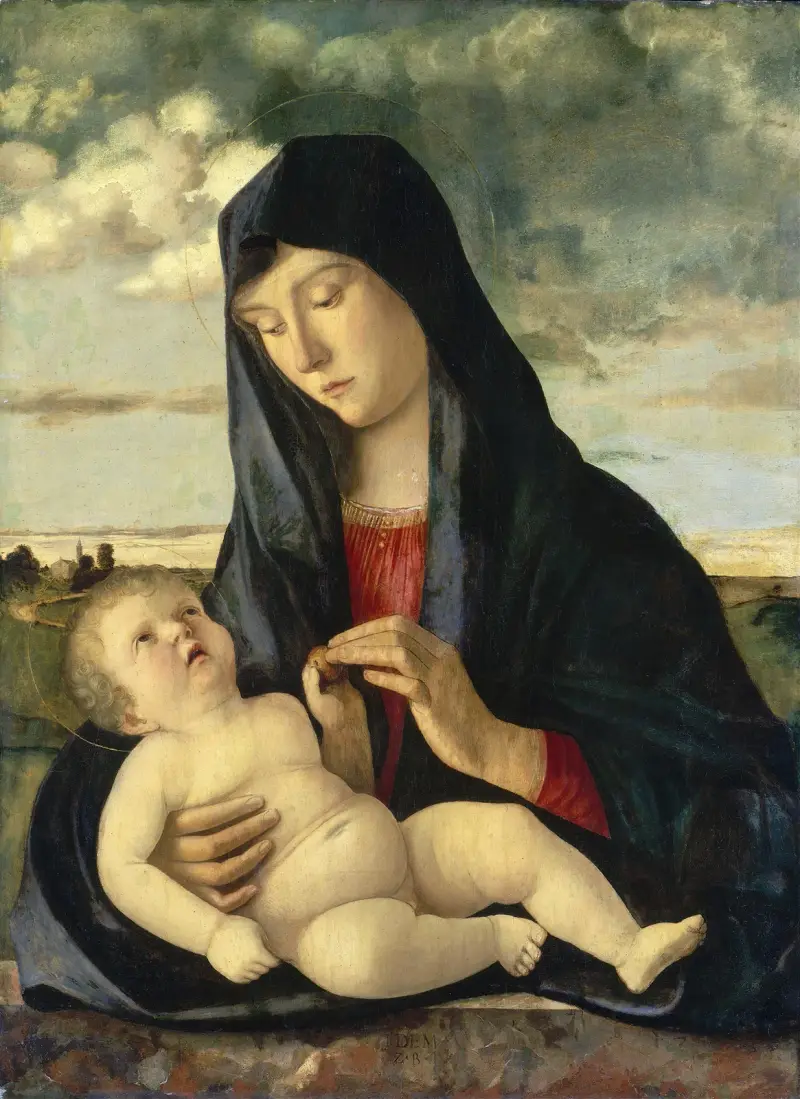 Madonnan med barnet i ett landskap av Giovanni Bellini
