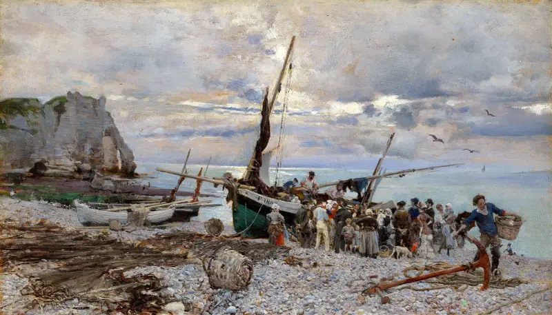 Fiskebåtarnas återkomst, Étretat av Giovanni Boldini