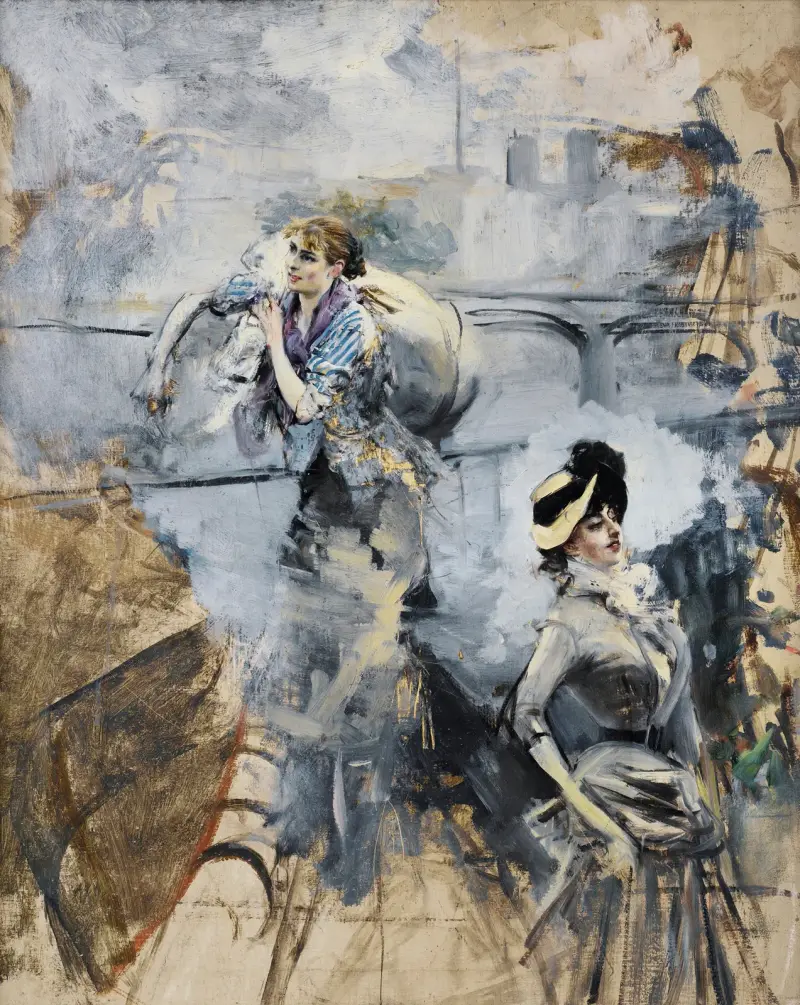 Wäscherin und junge Brünette an der Seine, Paris von Giovanni Boldini