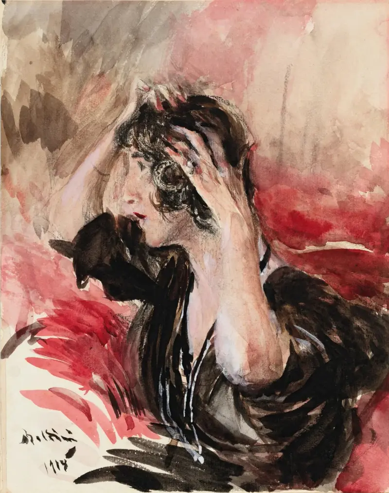 Kvinna som ordnar sitt hår av Giovanni Boldini