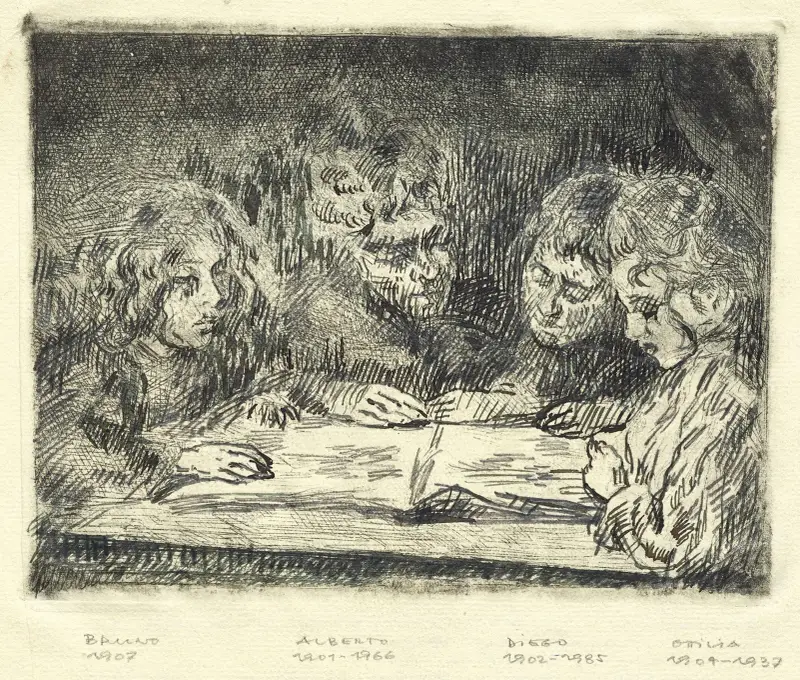 Alberto, Diego, Ottilia och Bruno läser av Giovanni Giacometti