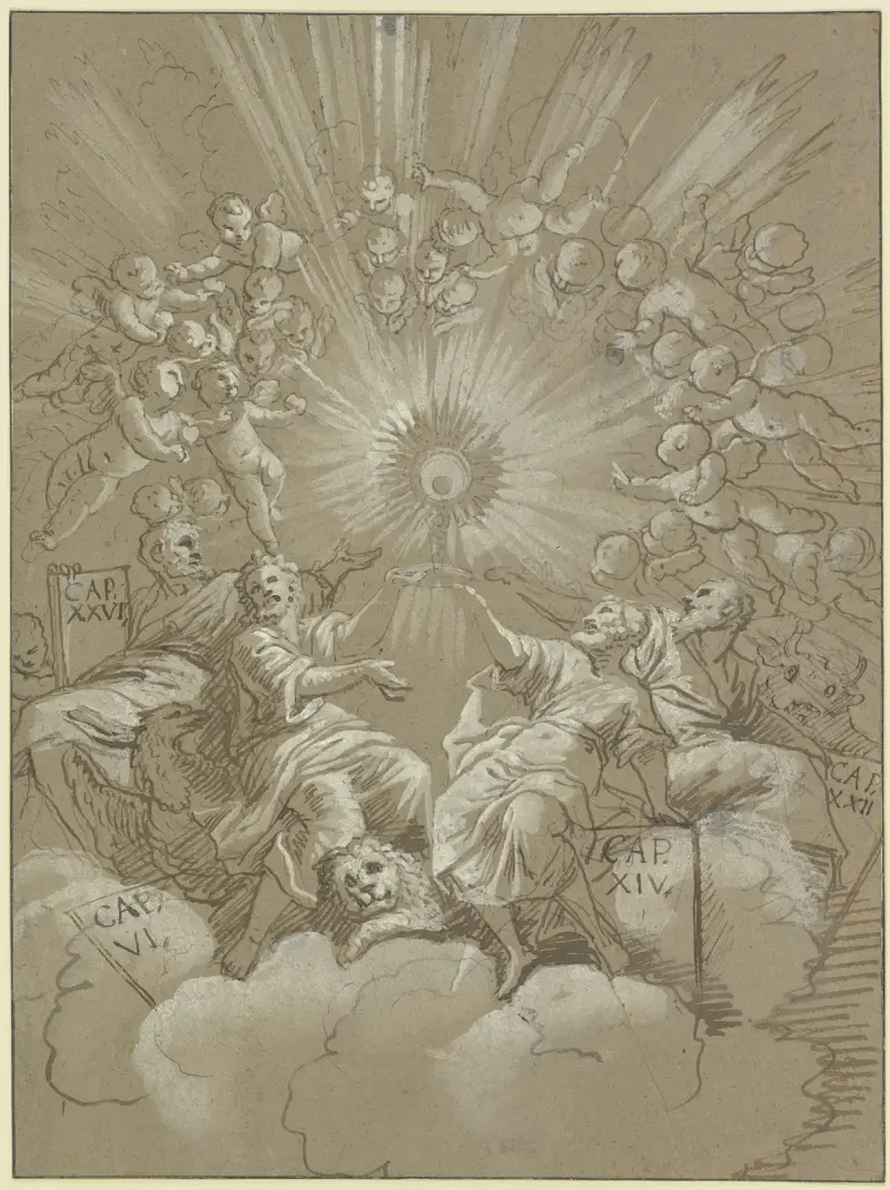 De fyra evangelisterna tillber hostian av Giovanni Lanfranco