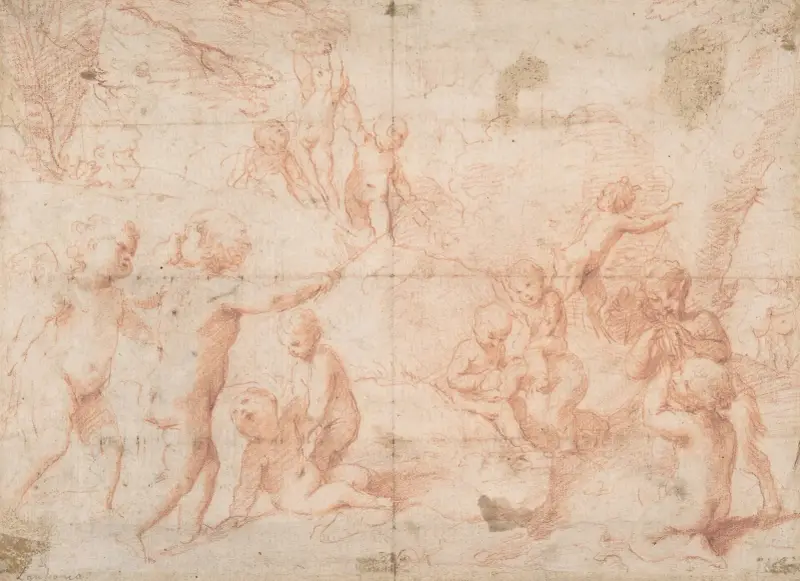 Putti och en ung satyr i lek av Giovanni Lanfranco