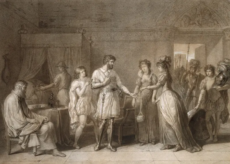 Bayard lehnt die Geschenke seiner Gastgeberin in Brescia ab von Anne Louis Girodet-Trioson
