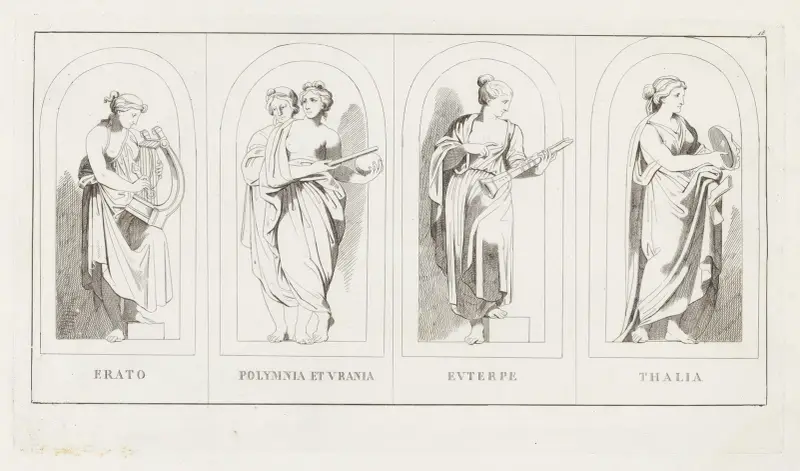 Erato, Polymnia och Urania, Euterpe, Thalia av Giulio Romano