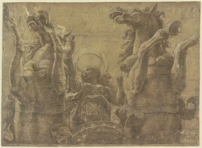 Luna auf ihrem Wagen in starker Unteransicht von Giulio Romano