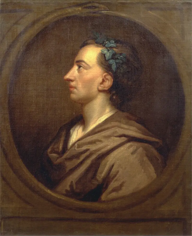 Alexander Pope im Profil, mit Efeu bekränzt von Sir Godfrey Kneller