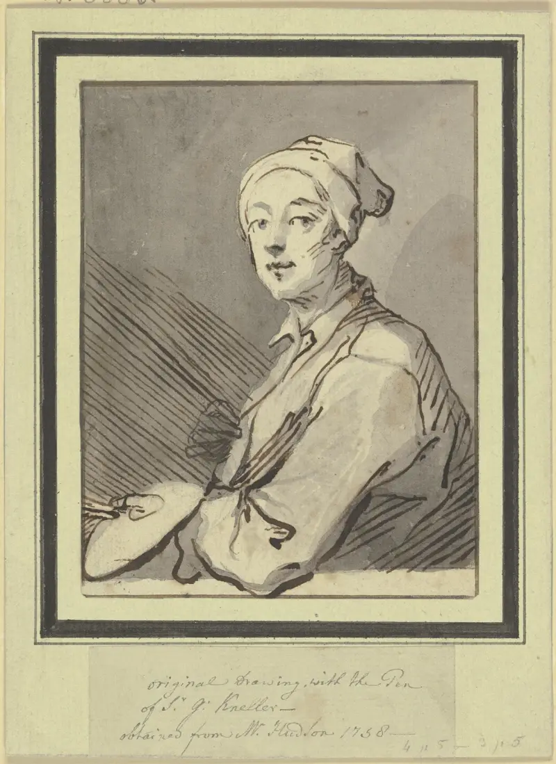 Porträtt av en målare med palett och nattmössa av Sir Godfrey Kneller